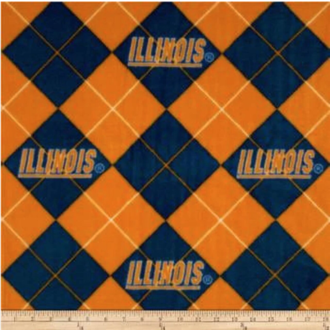 Licensed NCAA University of Illinois Argyle Fleece ILL-095 Fabric by the Yard